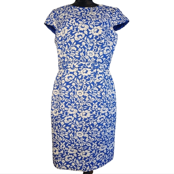 Alex Marie Blue & White Floral Sheath Dress Size 12 - Picture 1 of 10